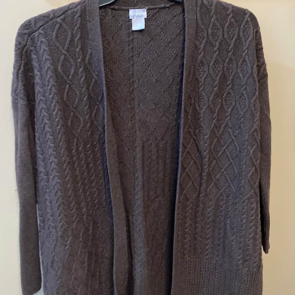 Chico's Brown Cable Knit Cardigan Sweater